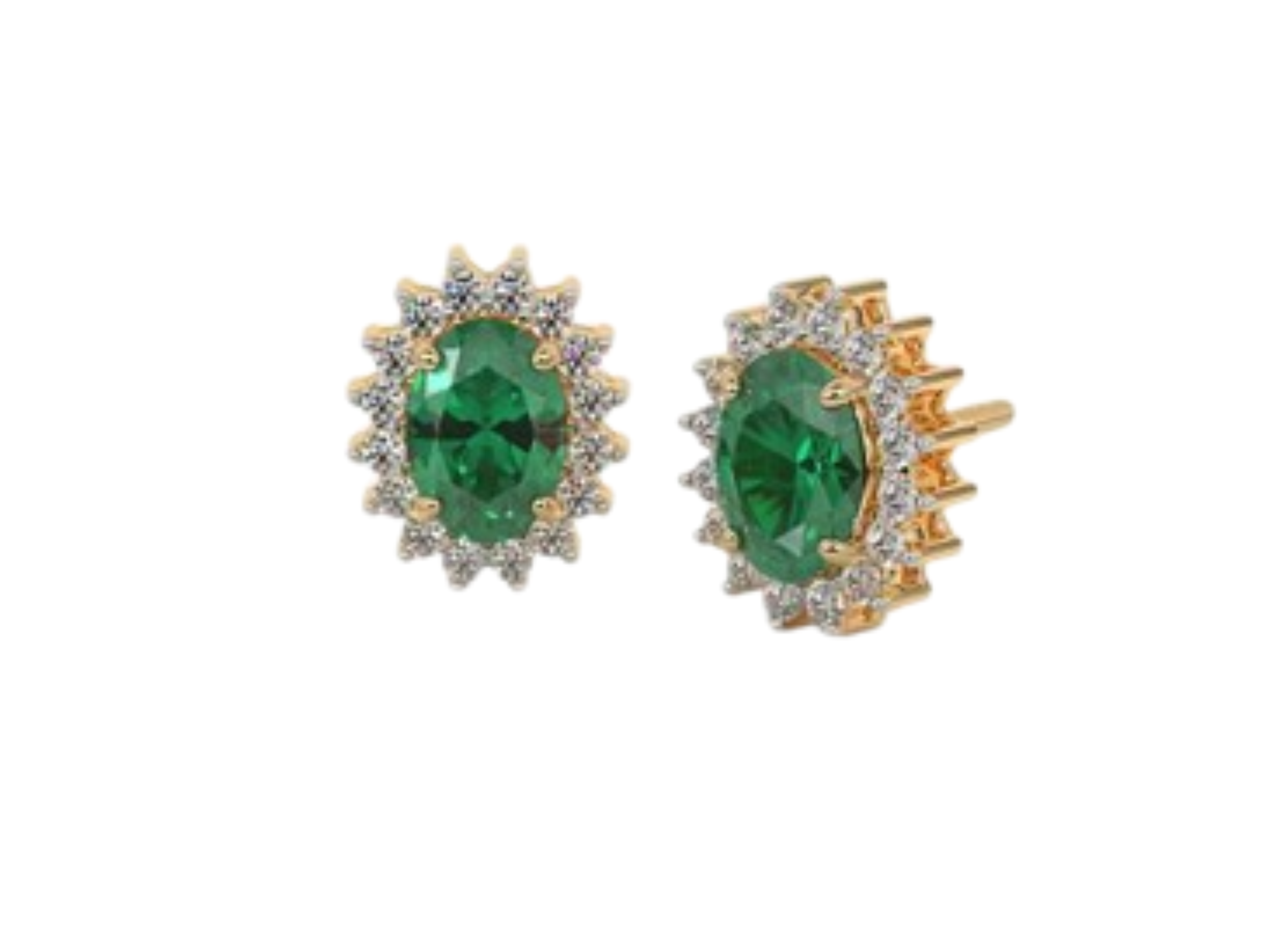 Natural Emerald Oval Classic Four Prong Cut Stud Earrings