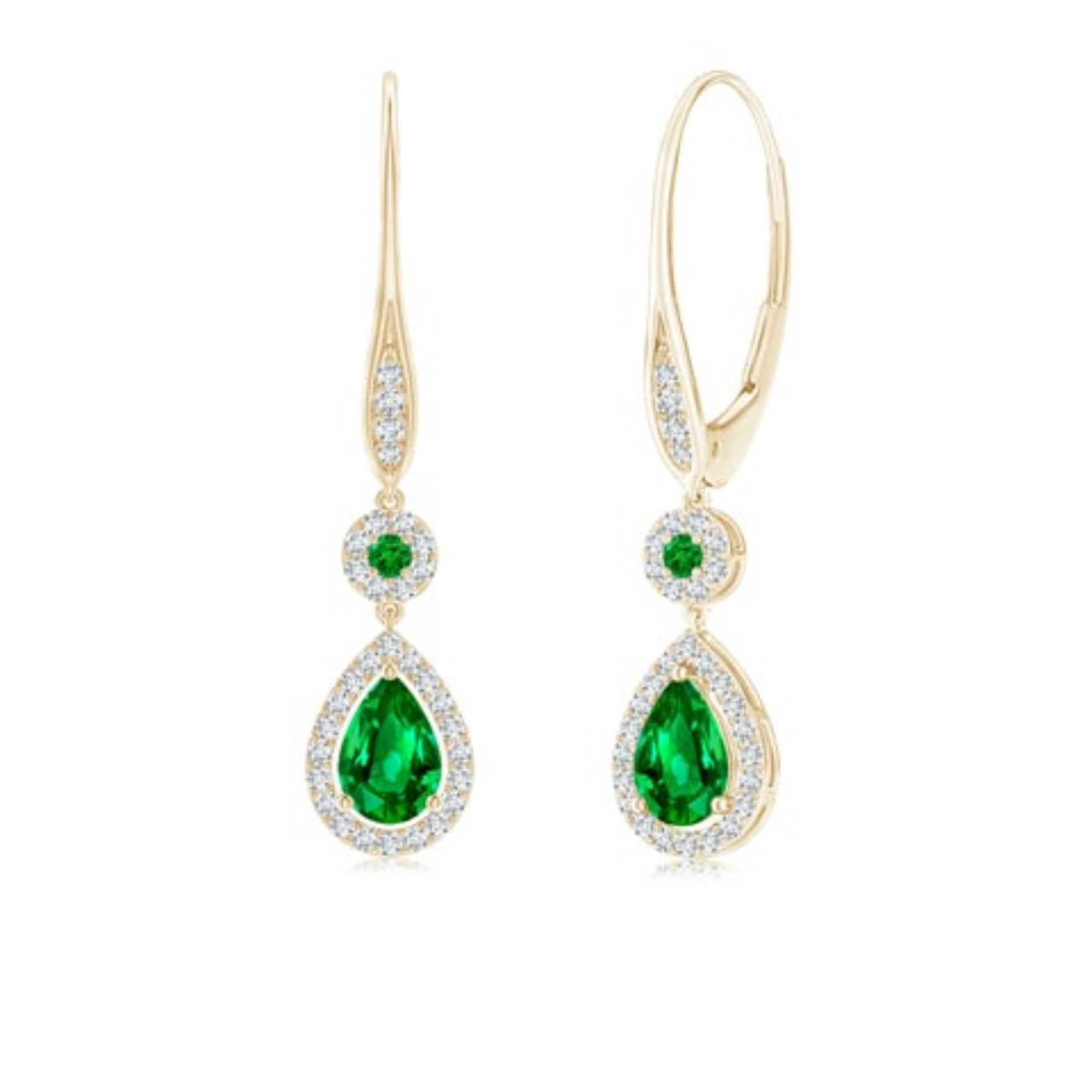 Natural Emerald Emerald Cut Earrings With Round Diamonds