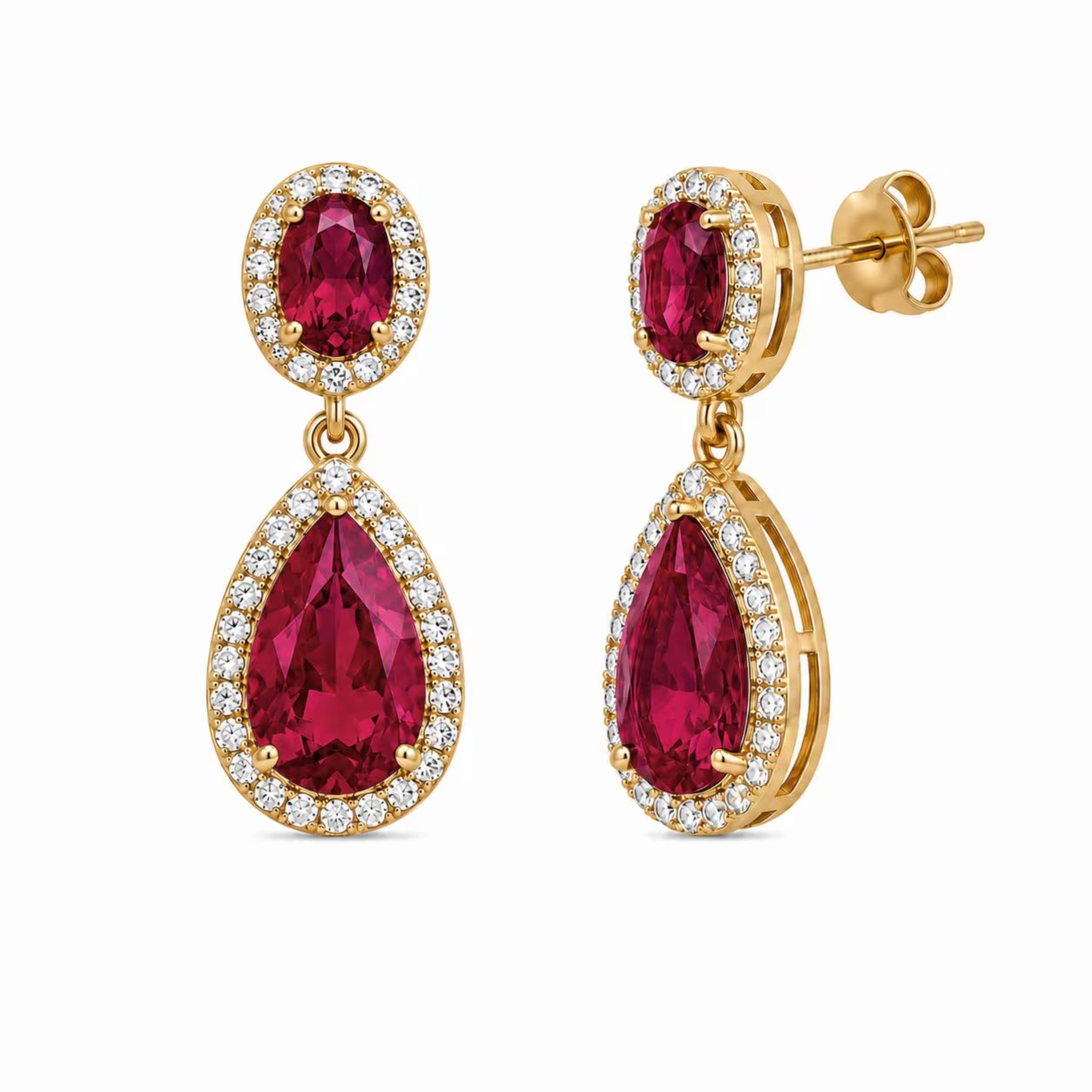 Shared Prong Ruby Hoop Earrings