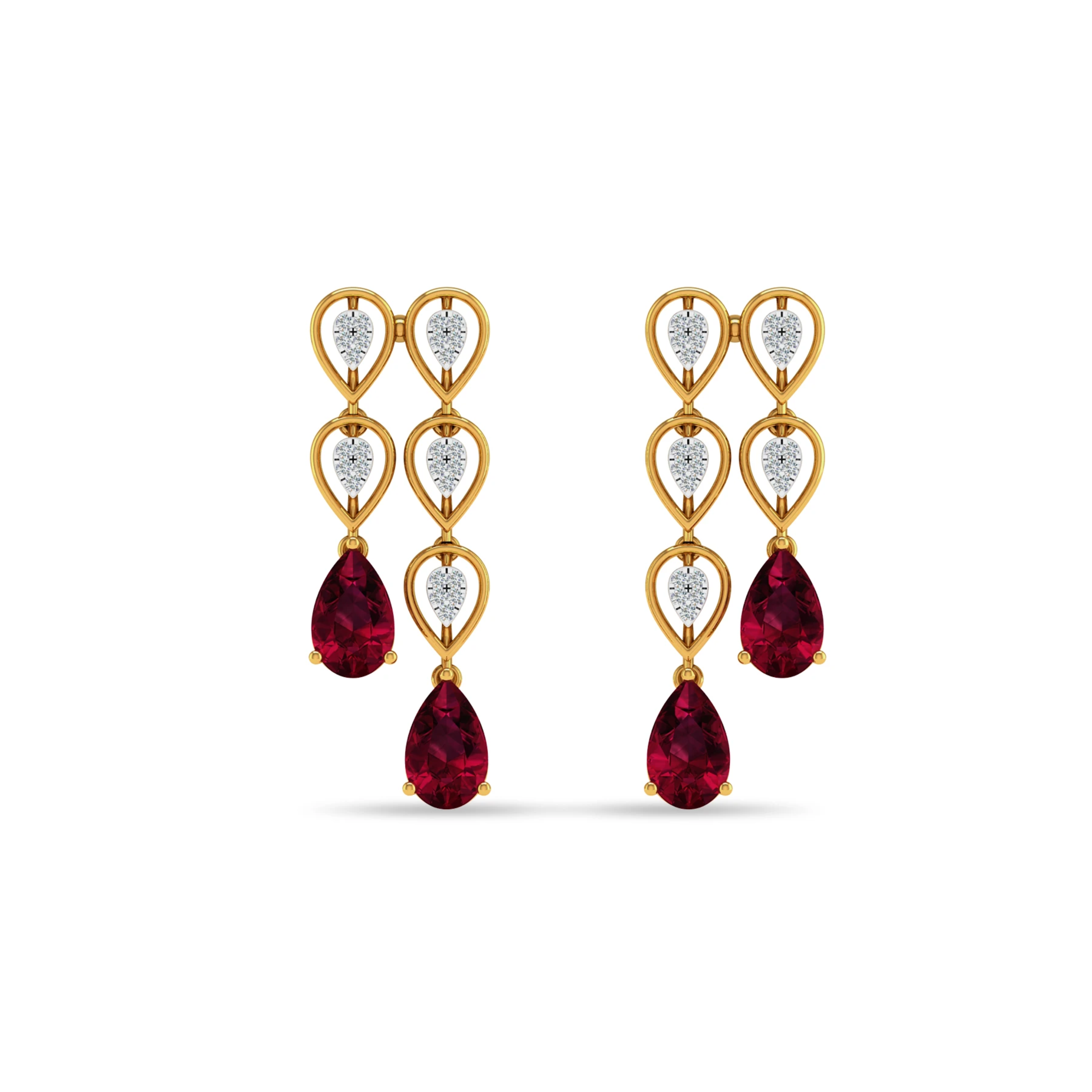 Natural Ruby Round Three Prong Martini Stud Earrings