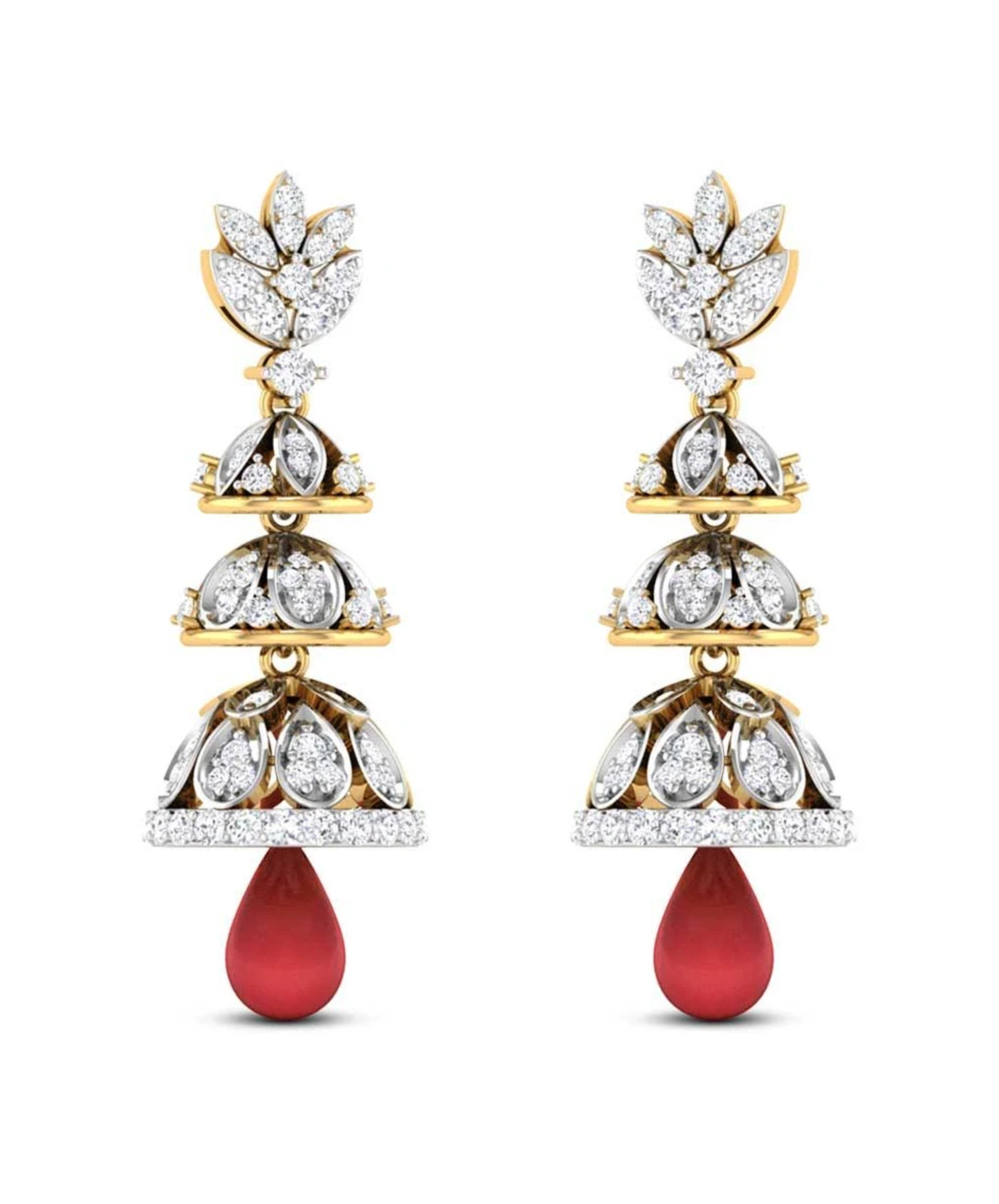 Natural Ruby Round Shape Earrings With Diamonds