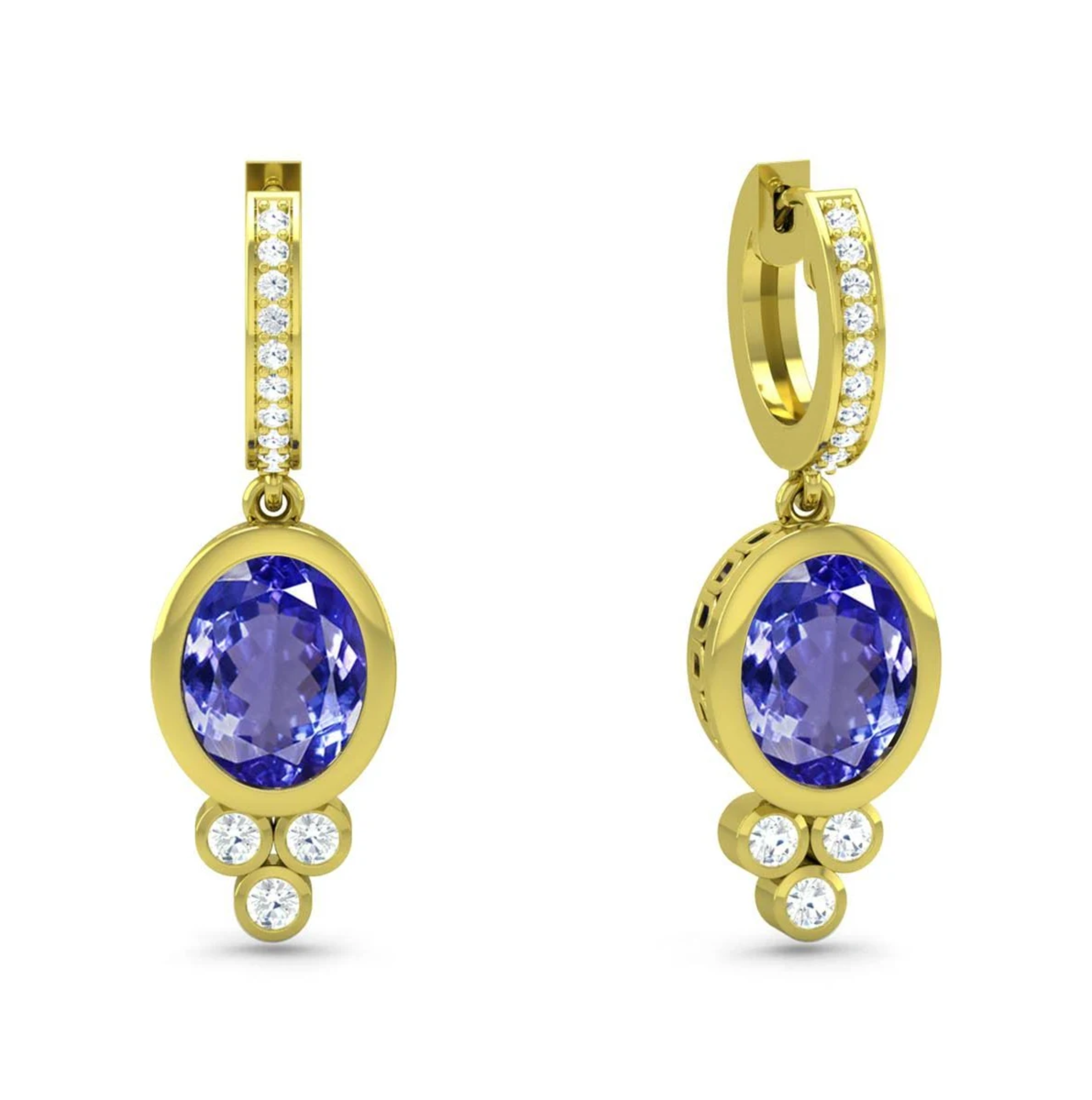 Natural Dangling Tanzanite Earring With Round Diamonds