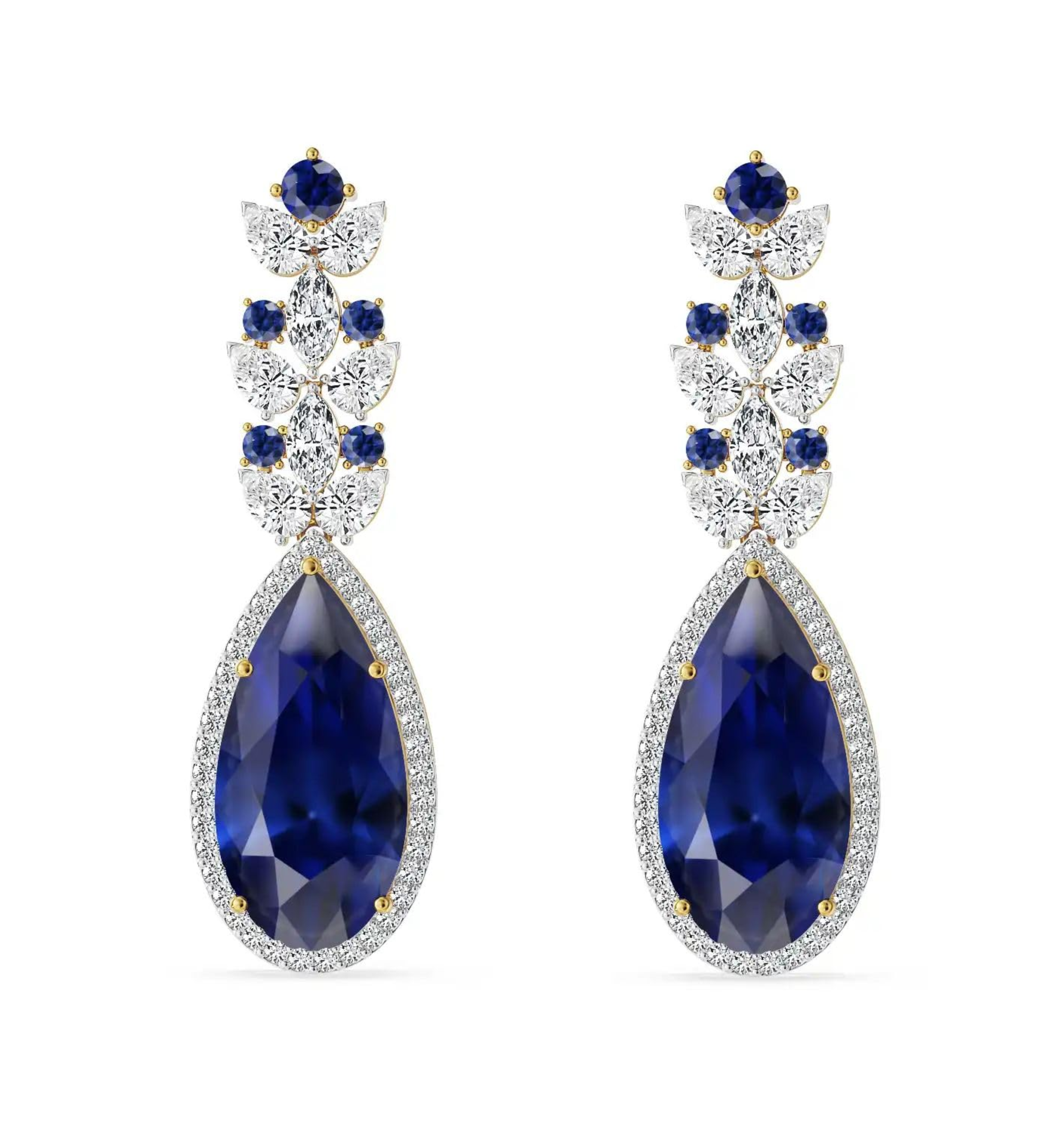 Natural Square Cut Tanzanite Dangling Earrings With Round Diamonds