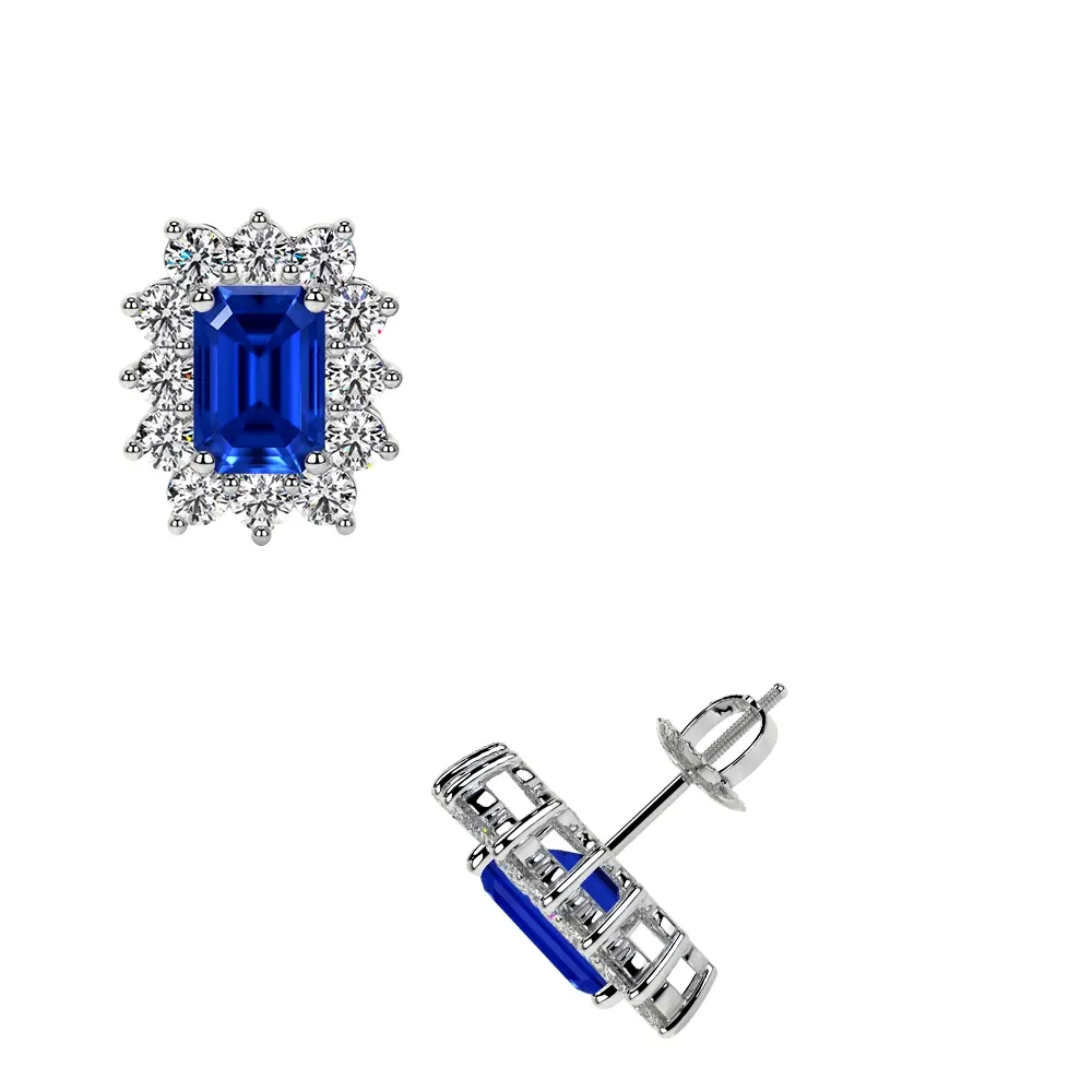 Natural Blue Sapphire Emerald Cut Earrings