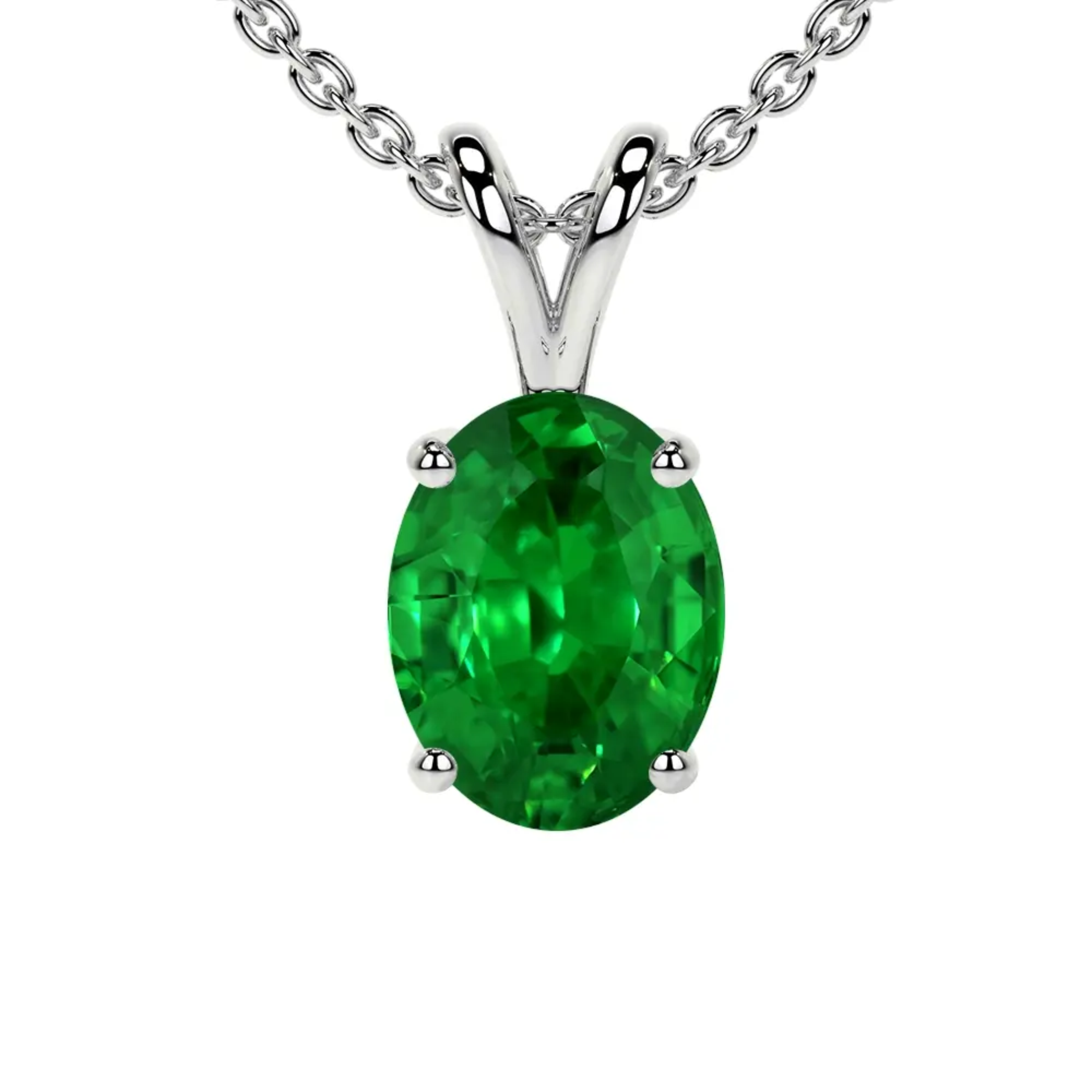 Natural Green Emerald Oval Cut Solitaire Pendant