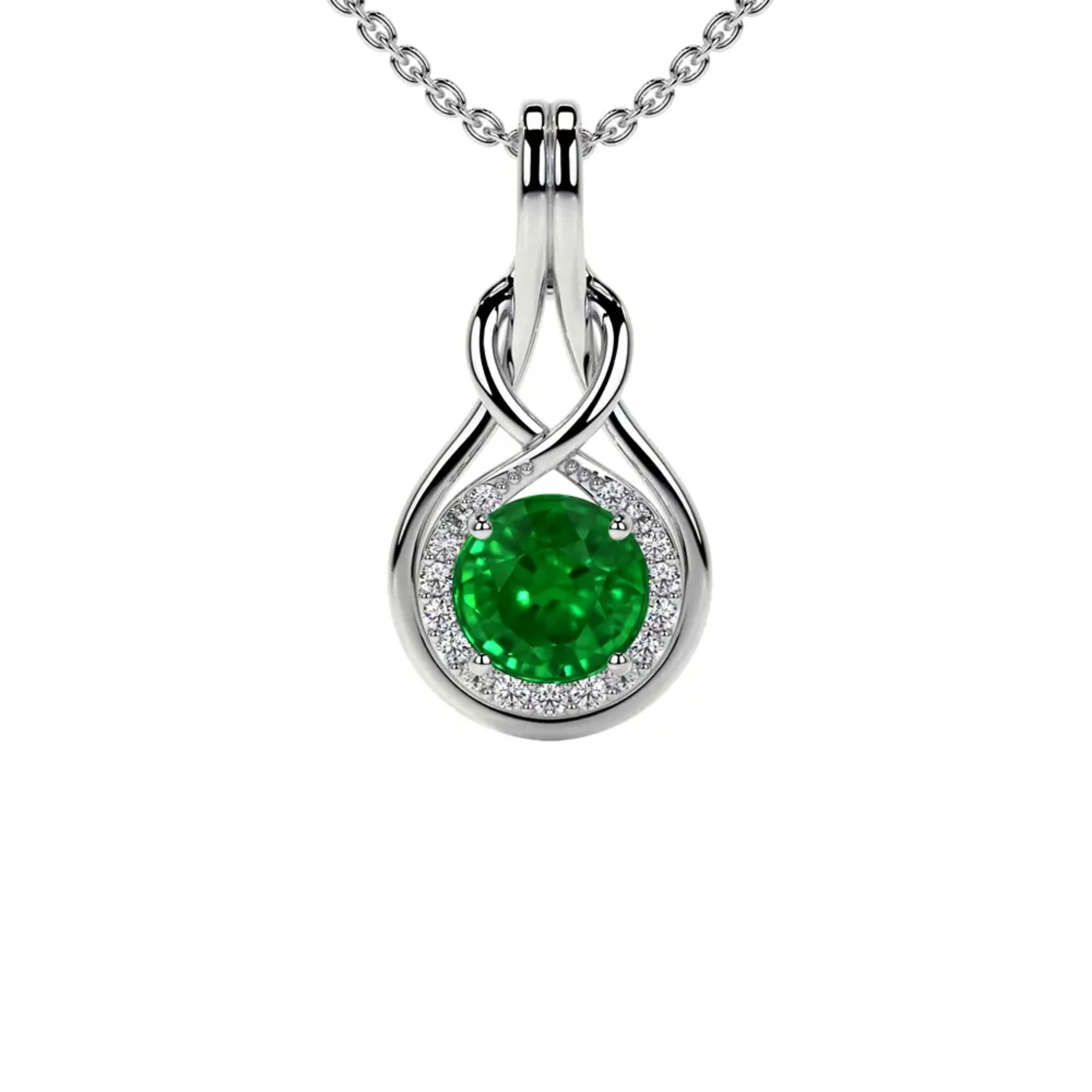 Natural Green Emerald Round Diamonds Pendant