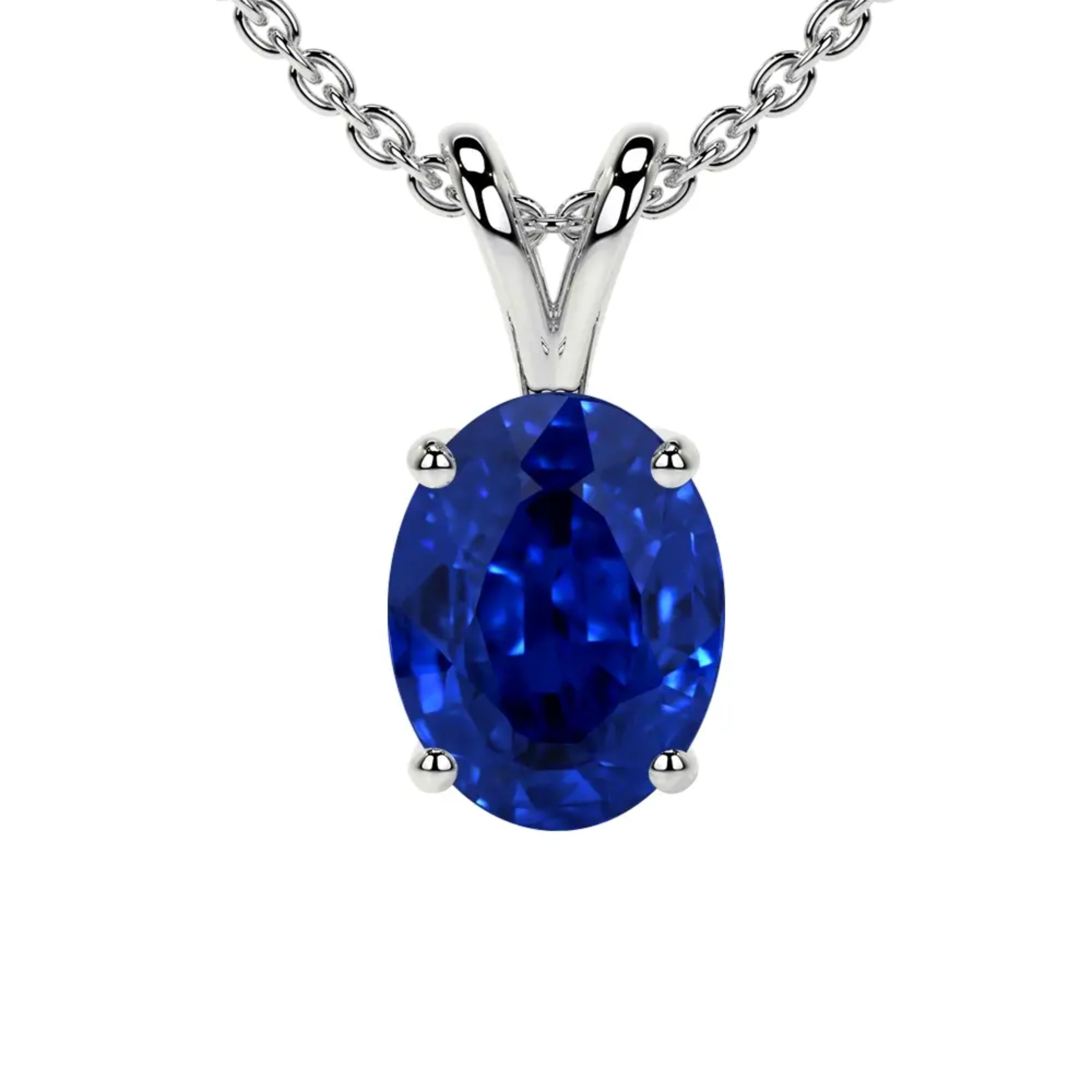 Natural Blue Sapphire Oval Cut Solitaire Pendant