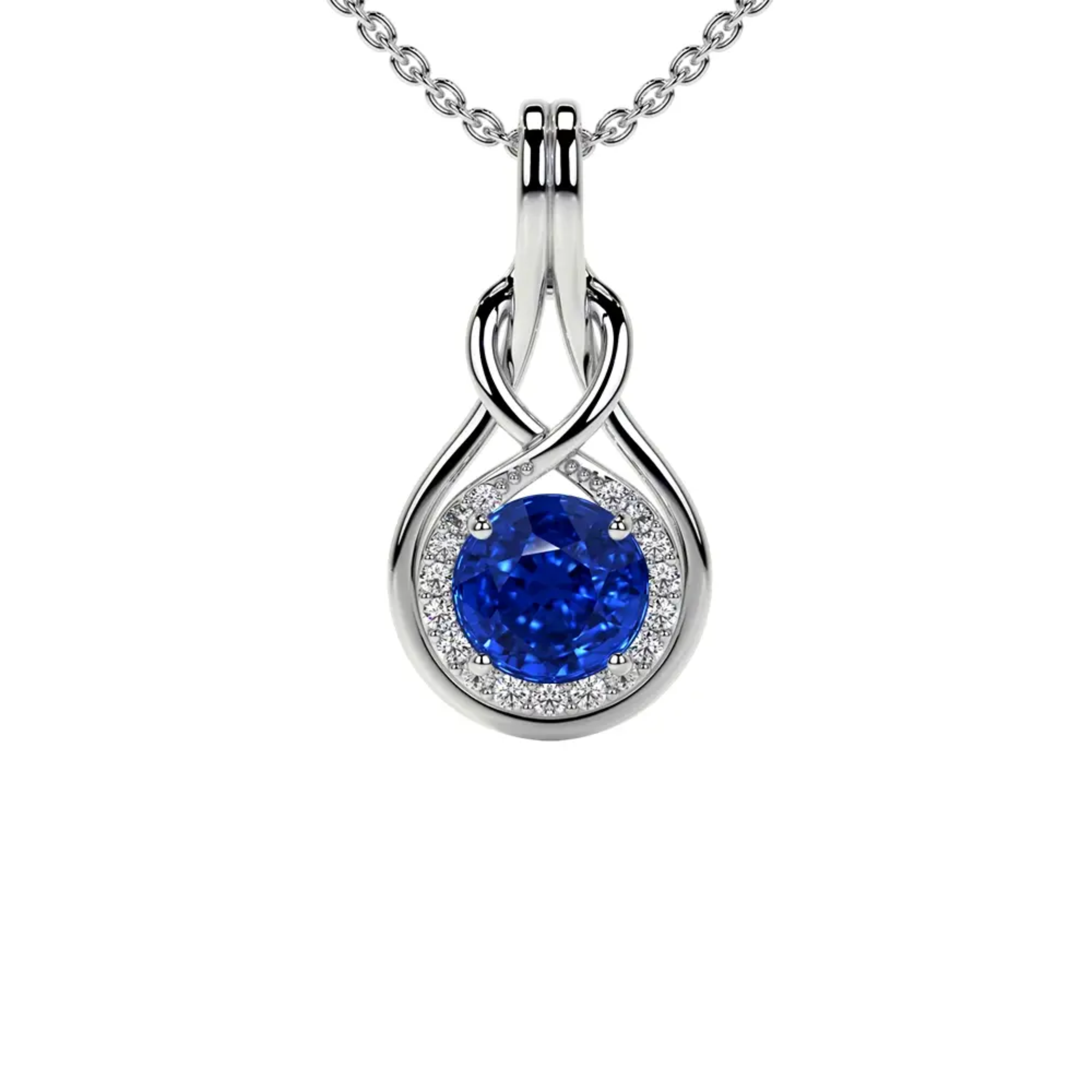 Natural Blue Sapphire Round Diamonds Pendant