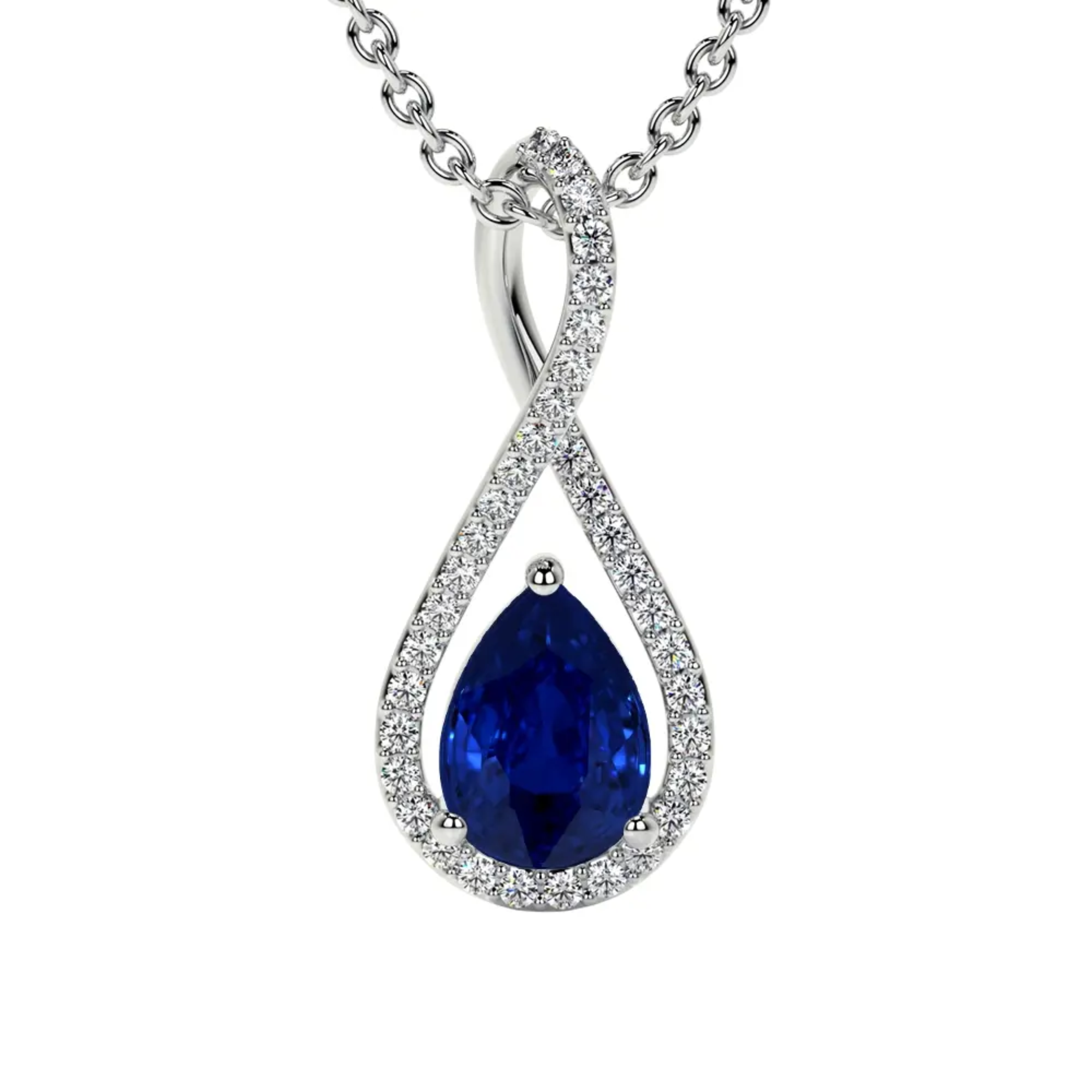 Natural Blue Sapphire Pear Twist Pendant
