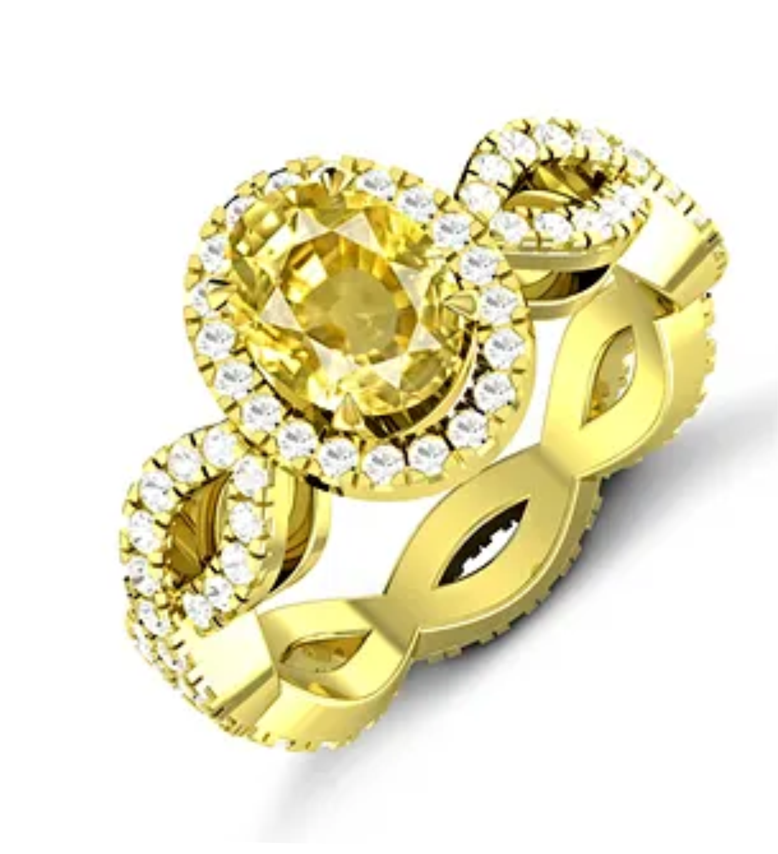 Prong Set Yellow Sapphire Triple Diamond White Gold Engagement Ring