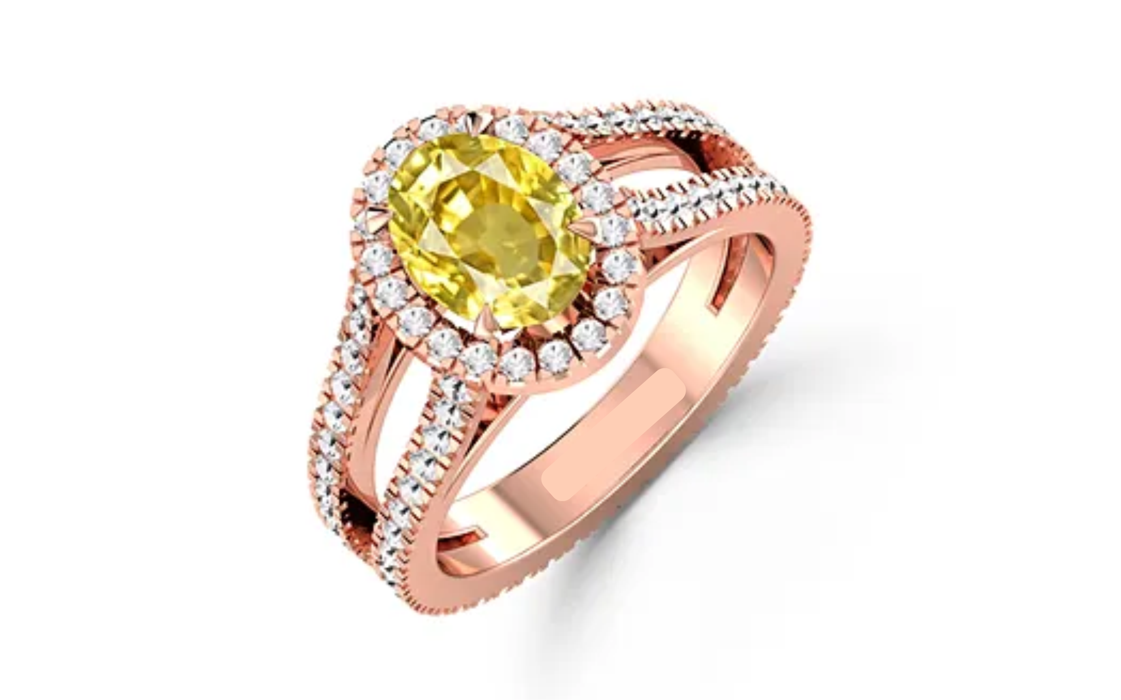 Prong Set Yellow Sapphire Round Diamond Rose Gold Engagement Ring